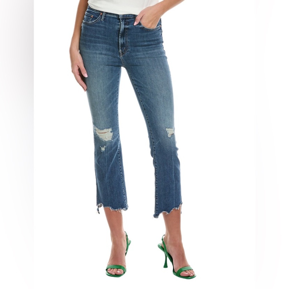 Women’s Mid Blue Distressed Cropped Jeans